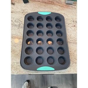 Trudeau Structure Silicone 24 Count Mini Muffin Pan Charcoal Grey Mint Green